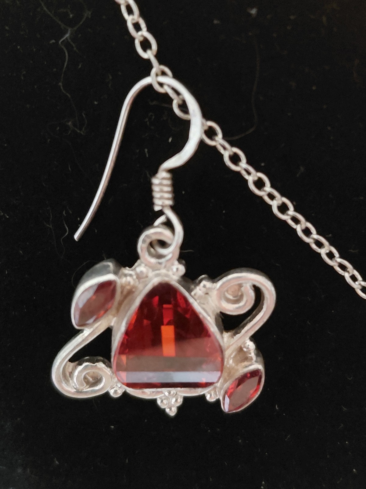 Hessonite Garnet Necklace And Earrings Artisan Set: Sterling Silver 925 W/ 19g