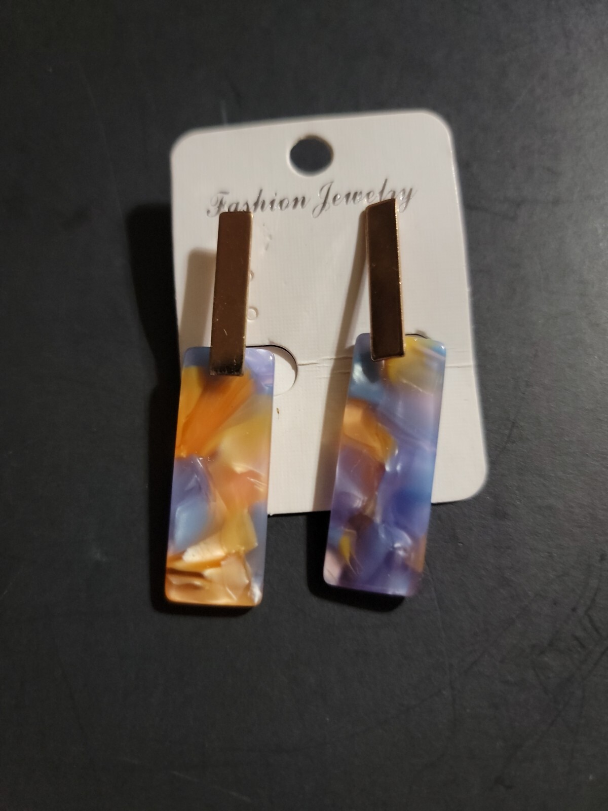 Womens Earrings Copper Alloy W/ Acrylic Gem Teal & Plum 2 Inch Long NEW