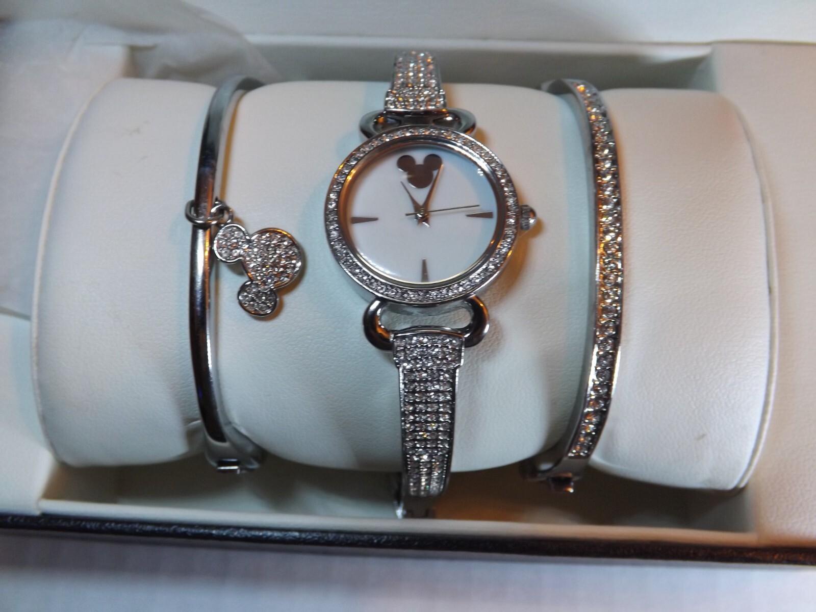 Disney Parks Womens Mickey Mouse Watch -Sparkling Crystals-Two Bonus Bangles-New