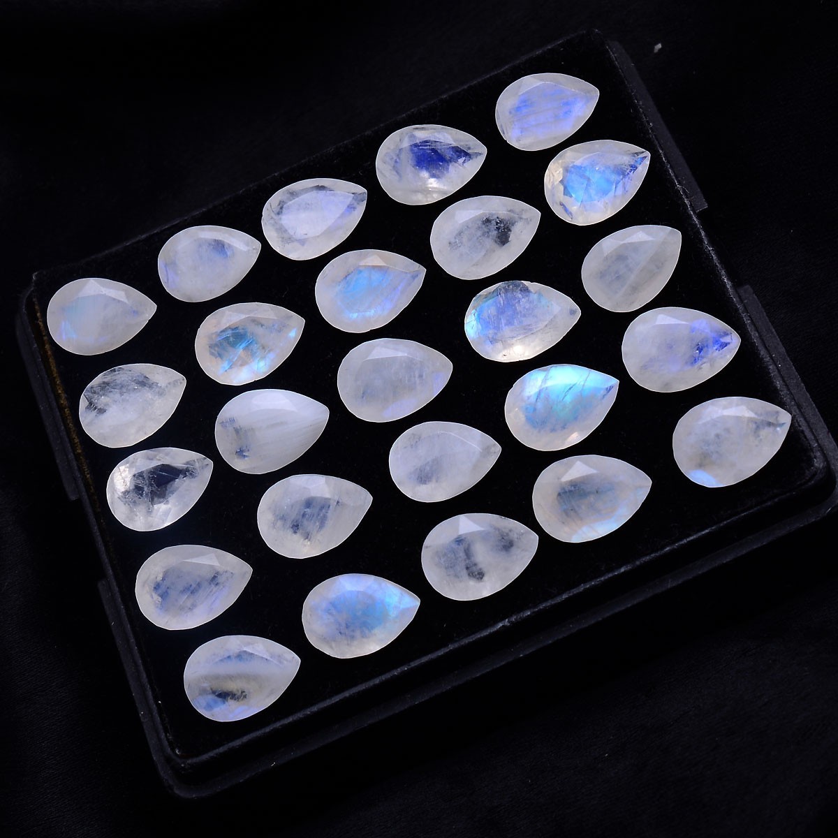 26 Pcs Natural Moonstone Blue Shine 10mmx7mm Pear Faceted Cut Loose Gemstones