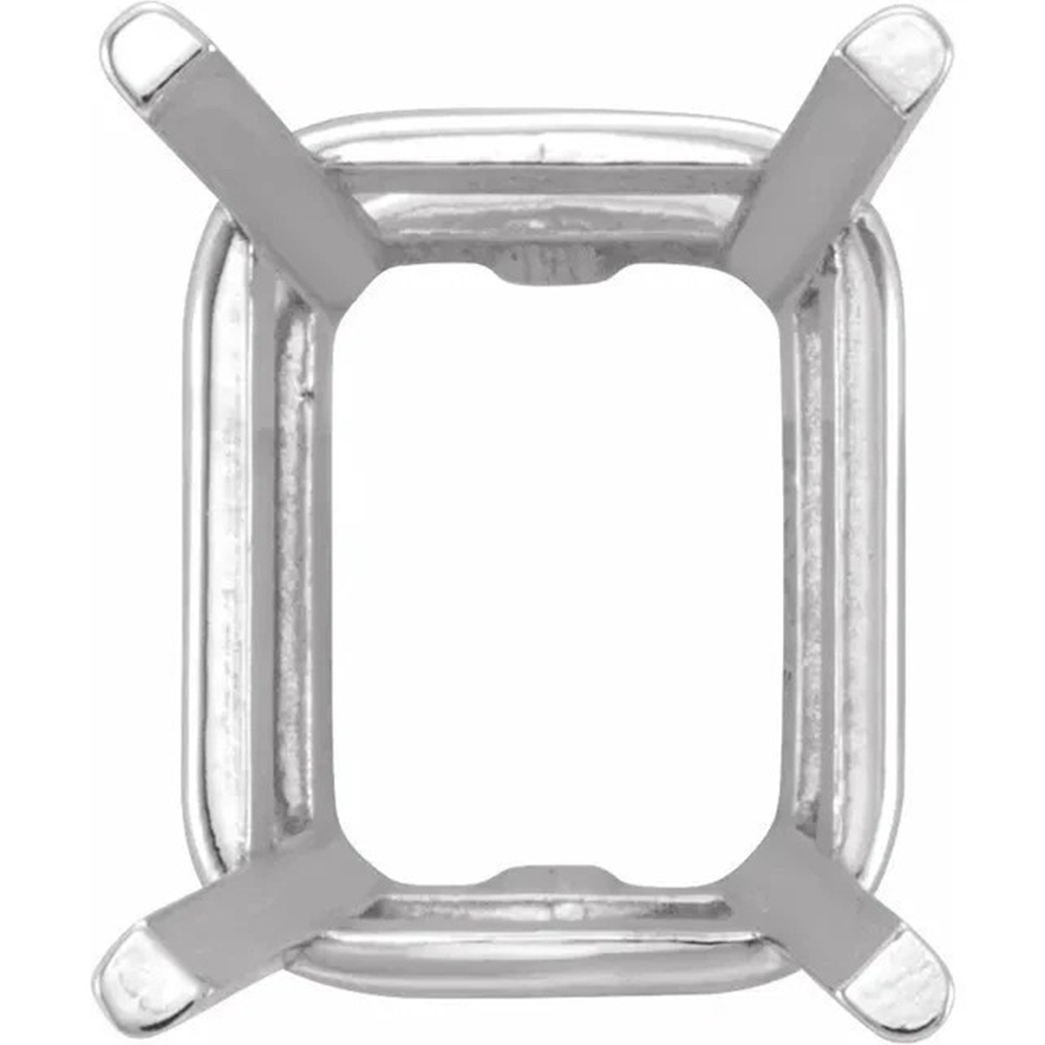 Solid Sterling Silver Basket Setting Emerald Cut 4 Prong Designed Mounting USA