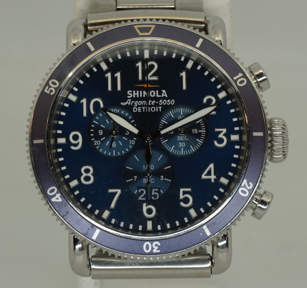Shinola Runwell Sport Chronograph Midnight Blue Stainless Steel Watch – 48mm