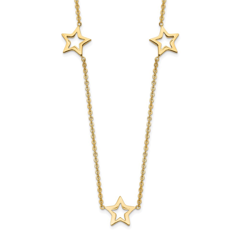 14k Yellow Gold Open Stars Link 16 ” Chain Necklace Plus 2 ” Extension