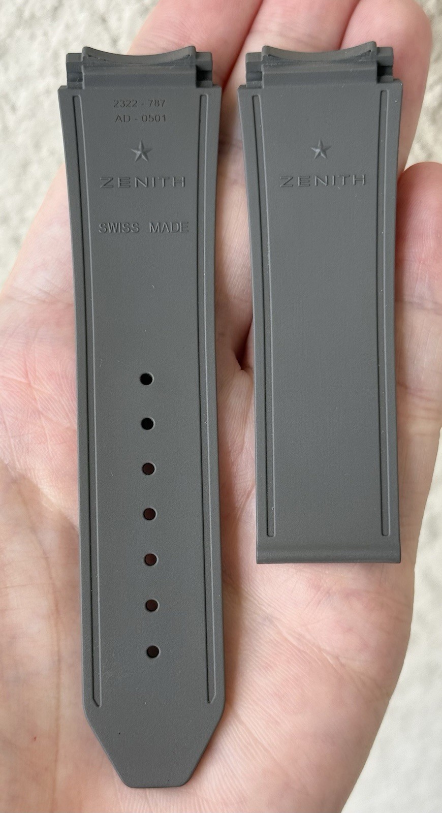 Zenith Defy 21 23mm x 22mm Gray Rubber Watch Strap Band 2322-787 Authentic OEM