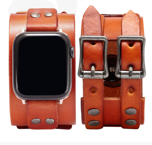 Leather Wide Cuff Band For Apple Watch Series 8 7 6 5 4 3 SE iWatch Strap 38-49m