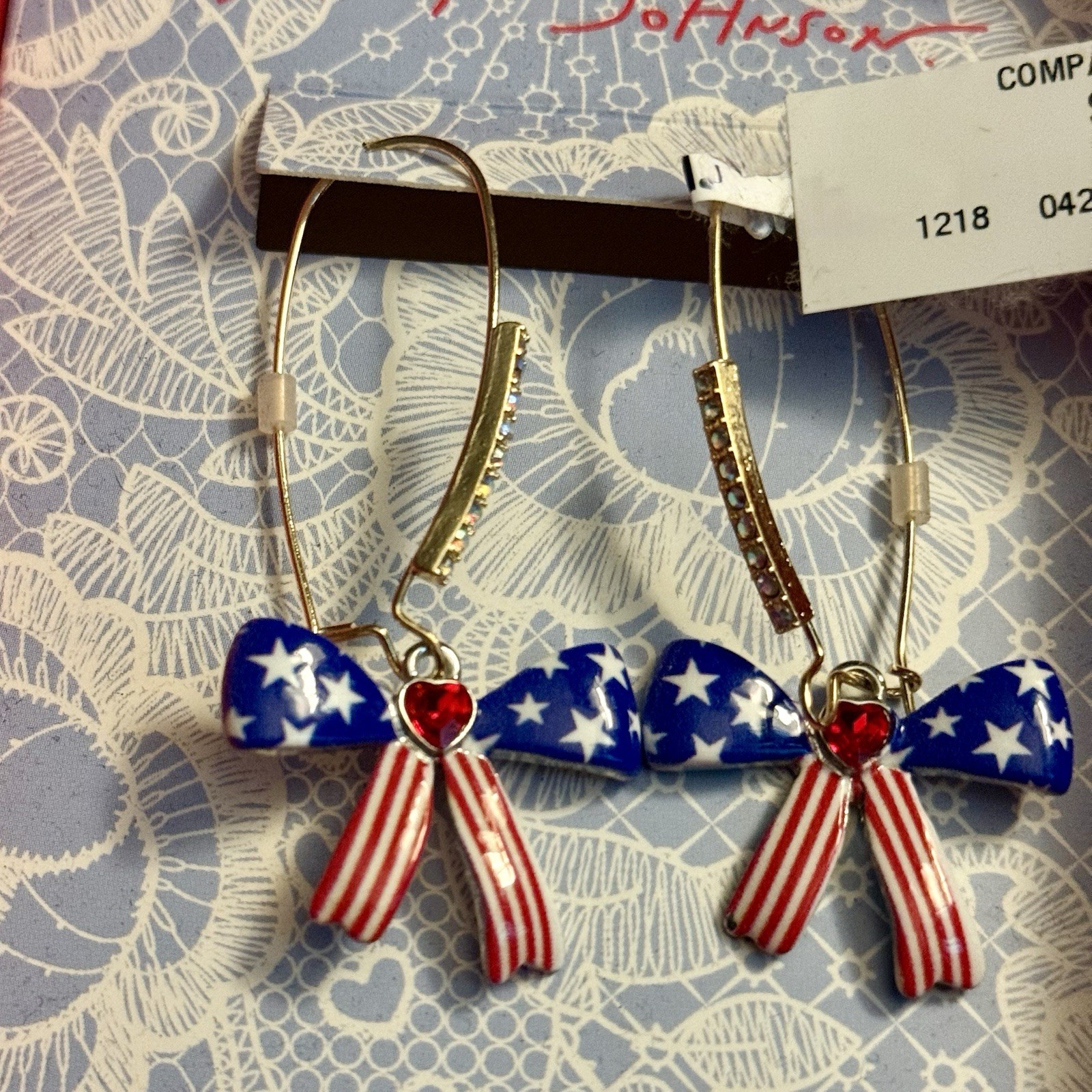 NEW Betsey Johnson FOURTH OF JULY Red, White & Blue ICONIC Bow Drop Earrings