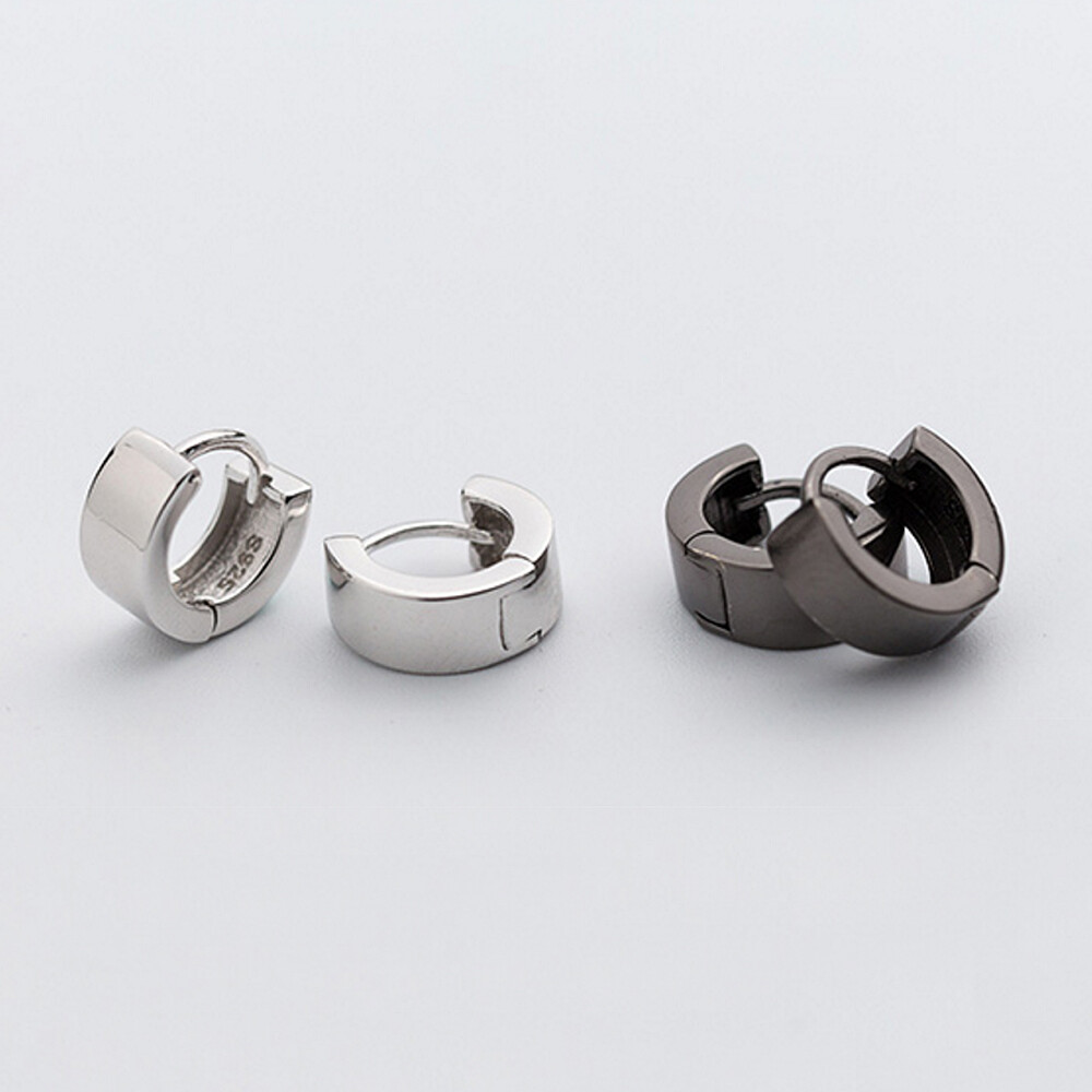 925 Sterling Silver Simple Wide Huggie Hoop Earrings Outer Dia. 10mm A1372