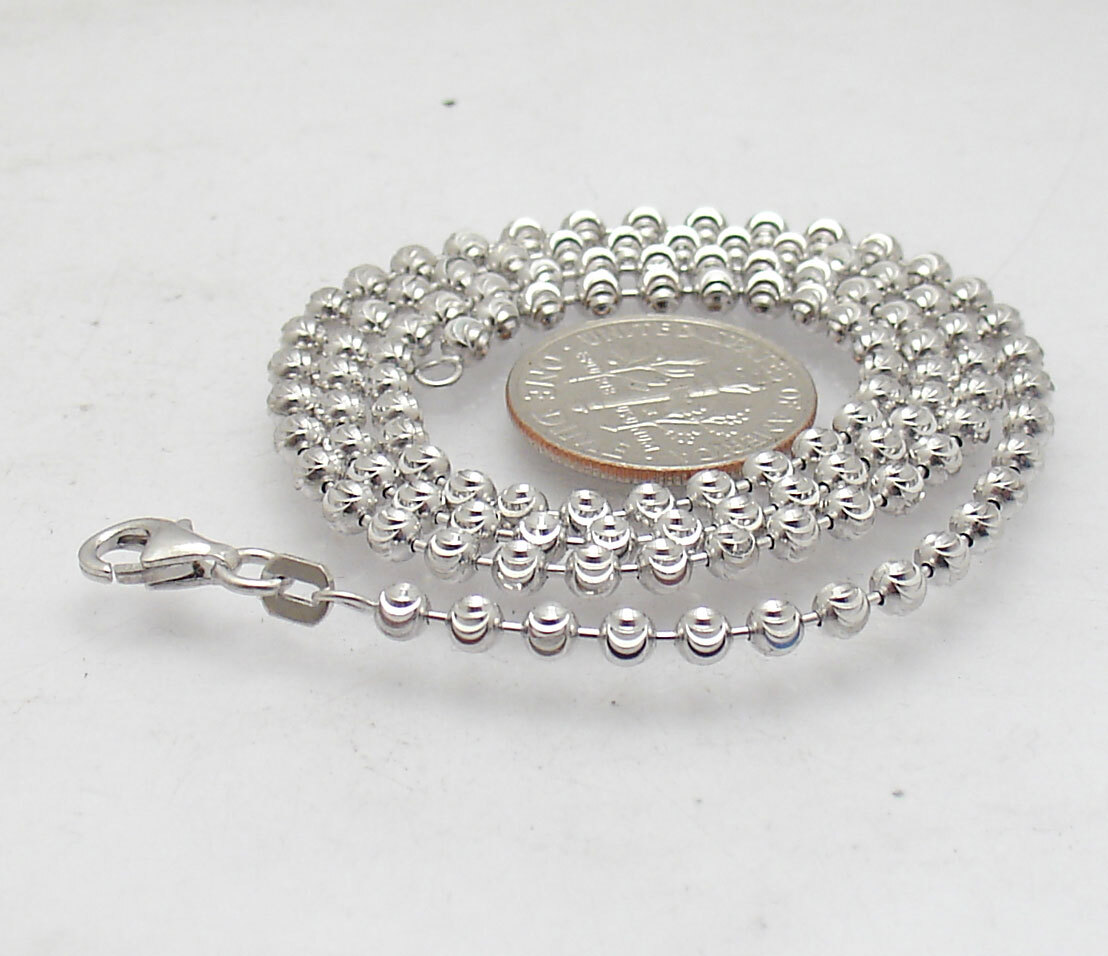 3mm Diamond Moon Cut Ball Bead Chain Necklace Real Solid Sterling Silver QVC