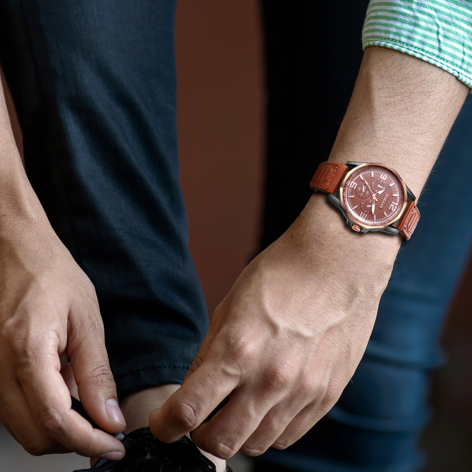 Casual Business Mens Easy Reader Big Dial Leather Band Quartz Analog Wrist Watch
