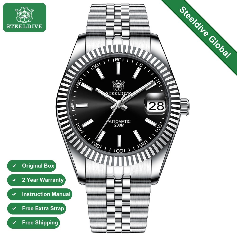 STEELDIVE SD1933 Mens 39mm 200M Automatic Dive Watch NH35 Steel Bracelet