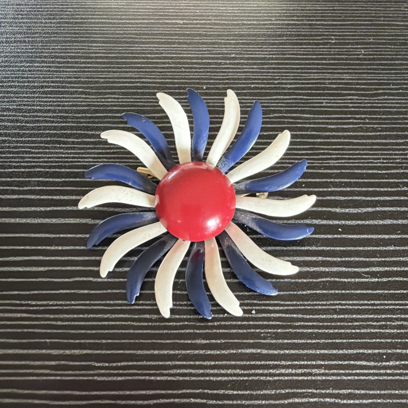 Vintage retro MCM red white blue RWB flower brooch pin
