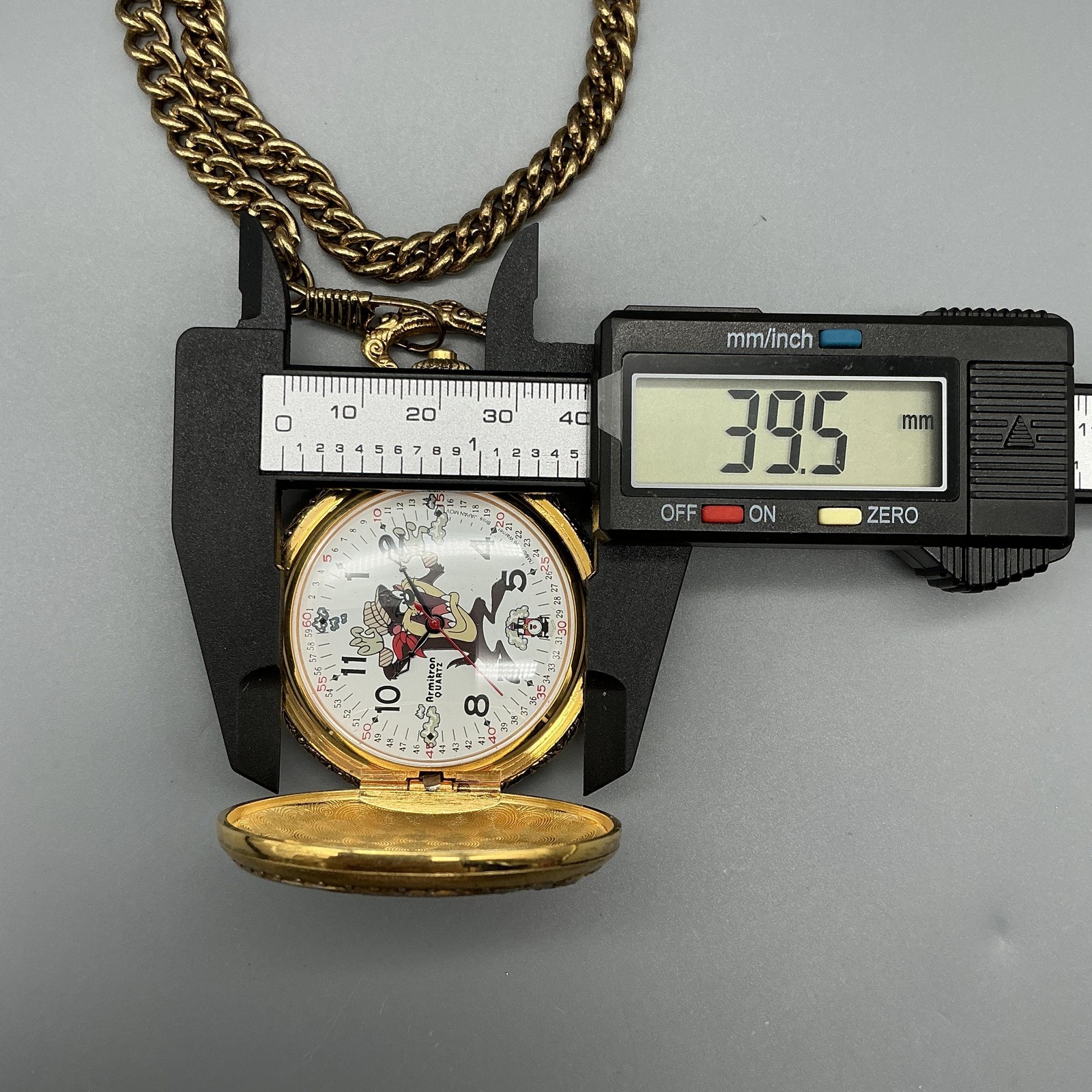 Vintage Armitron Tasmanian Devil Pocket Watch 40mm Gold Tone Train New Battery