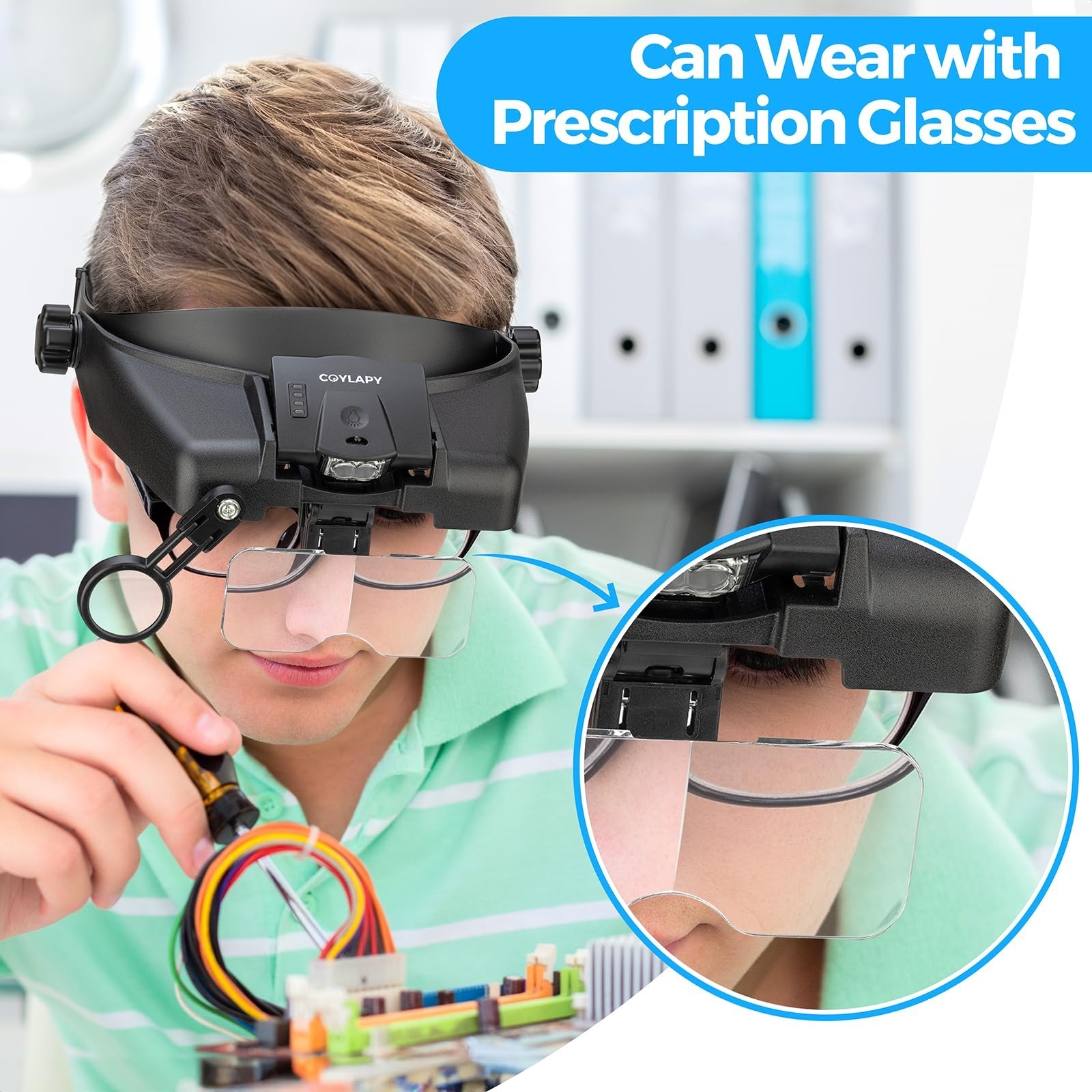 Adjustable 1X-14X Magnifying Glasses with Lights | Rechargeable Headband Magnifi