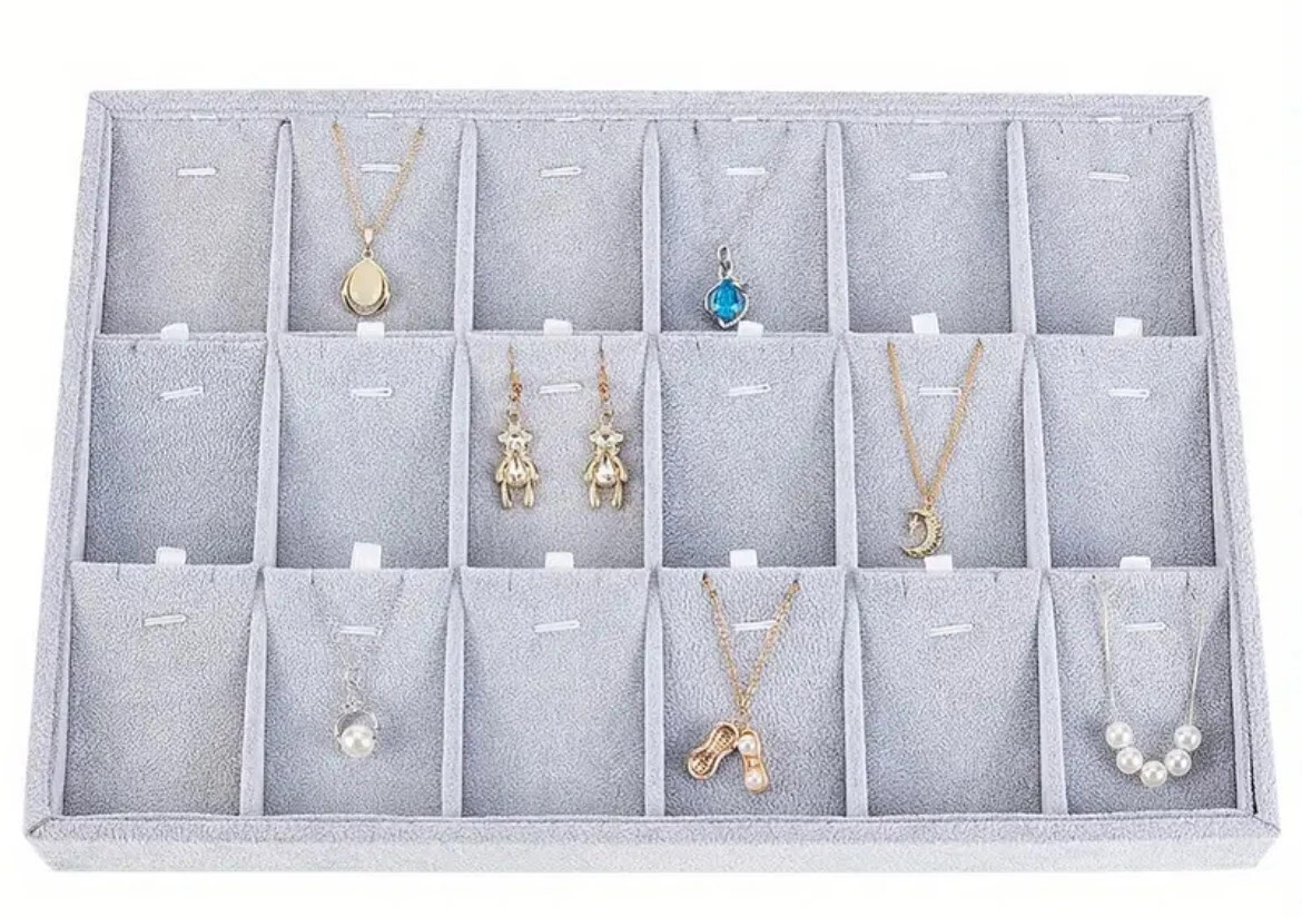 18 Grid Stackable Pendant Display Tray Velvet Jewelry Tray for showcase