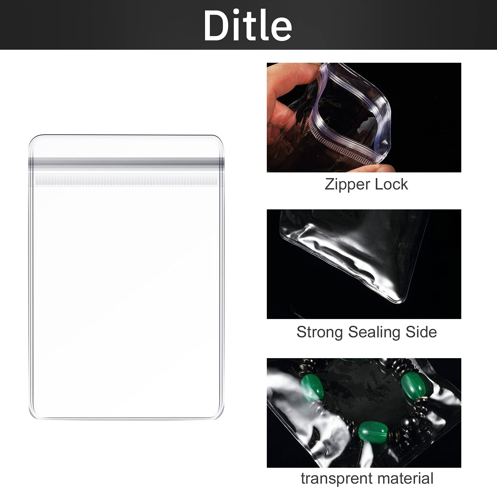 Clabby 120 Pieces PVC Jewelry Bag Clear Plastic Zipper Self Adhesive Rings Ea…