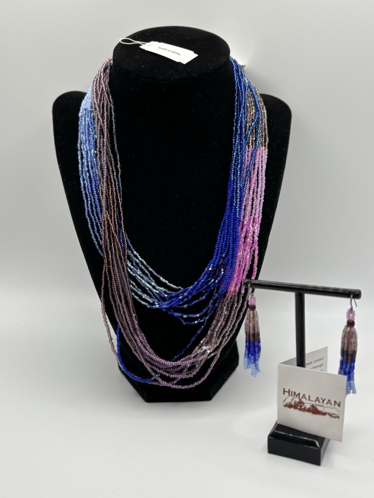 Andrew Stone HIMALAYAN GEMS Sead Bead 40” Necklace & Earring Set Nepal