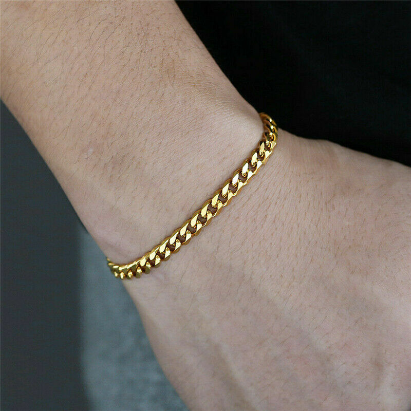 3/5/7MM Stainless Steel Curb Cuban Link Chain Bracelet for Women Men 18/20/23CM