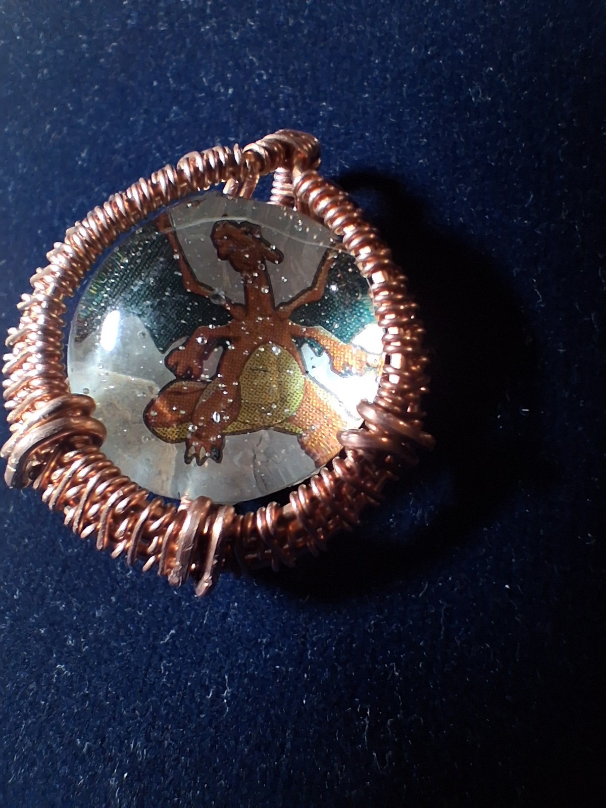 Handcrafted Copper Wire Wrapped Round Glass Pendant, Multicolor, Art Theme