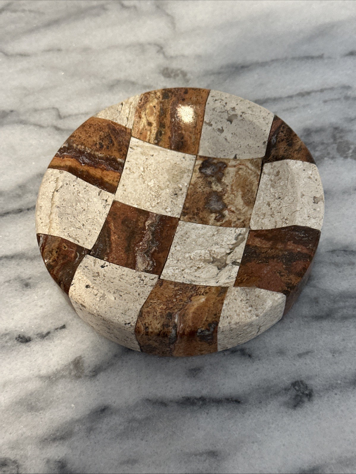 Marble Stone Checkered Ash Tray Catchall Natural Stone Soap Dish Multi Use
