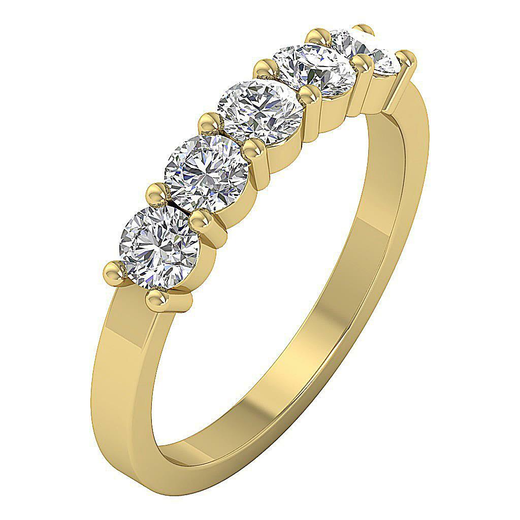 I1 G 1.00 Ct Genuine Diamond Five Stone Anniversary Ring 14K Solid Gold 3.80 MM