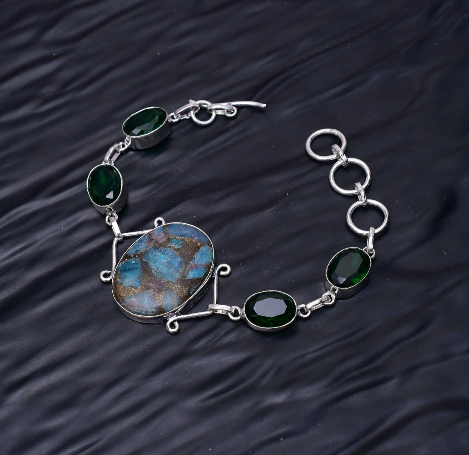 Copper Neon Apatite Gemstone 925 Sterling Silver Bracelet Jewellery 7-8″