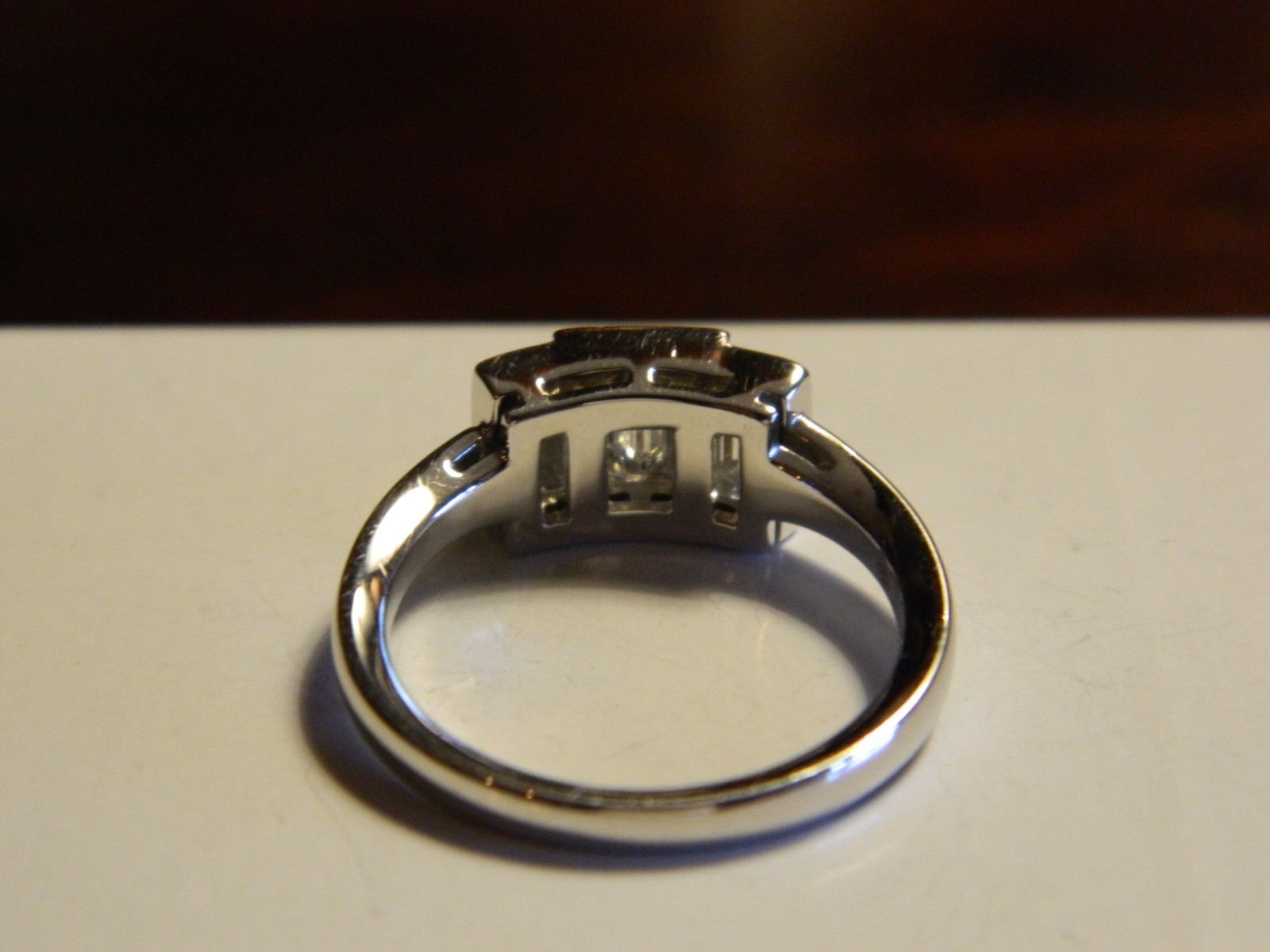 Hans D Krieger 18k White Gold 1.44ctw Diamond 3 Stone Emerald Cut Halo Ring 7