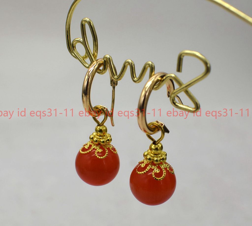 Genuine 8/10/12mm Orange Cat’s Eye Opal Round Gemstone Beads Leveback Earrings