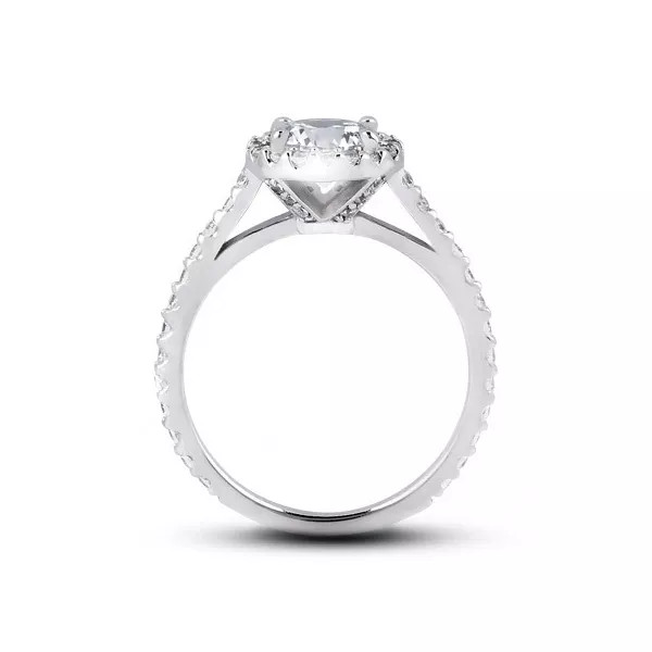 Side Stone Engagement Ring Halo 18K Gold 2 Carat Round Lab-Grown Diamond D SI1