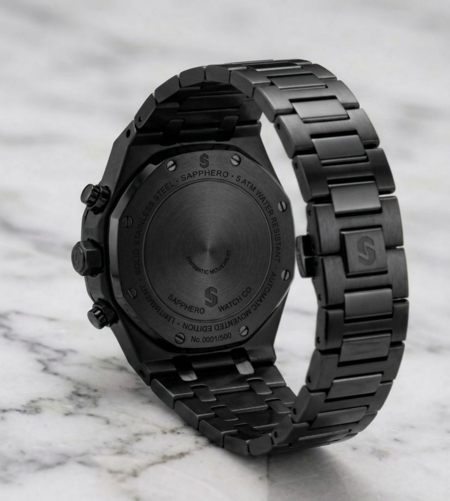 Men’s Octagonal Watch All Black Stainless Steel Bracelet Business Wristwatch