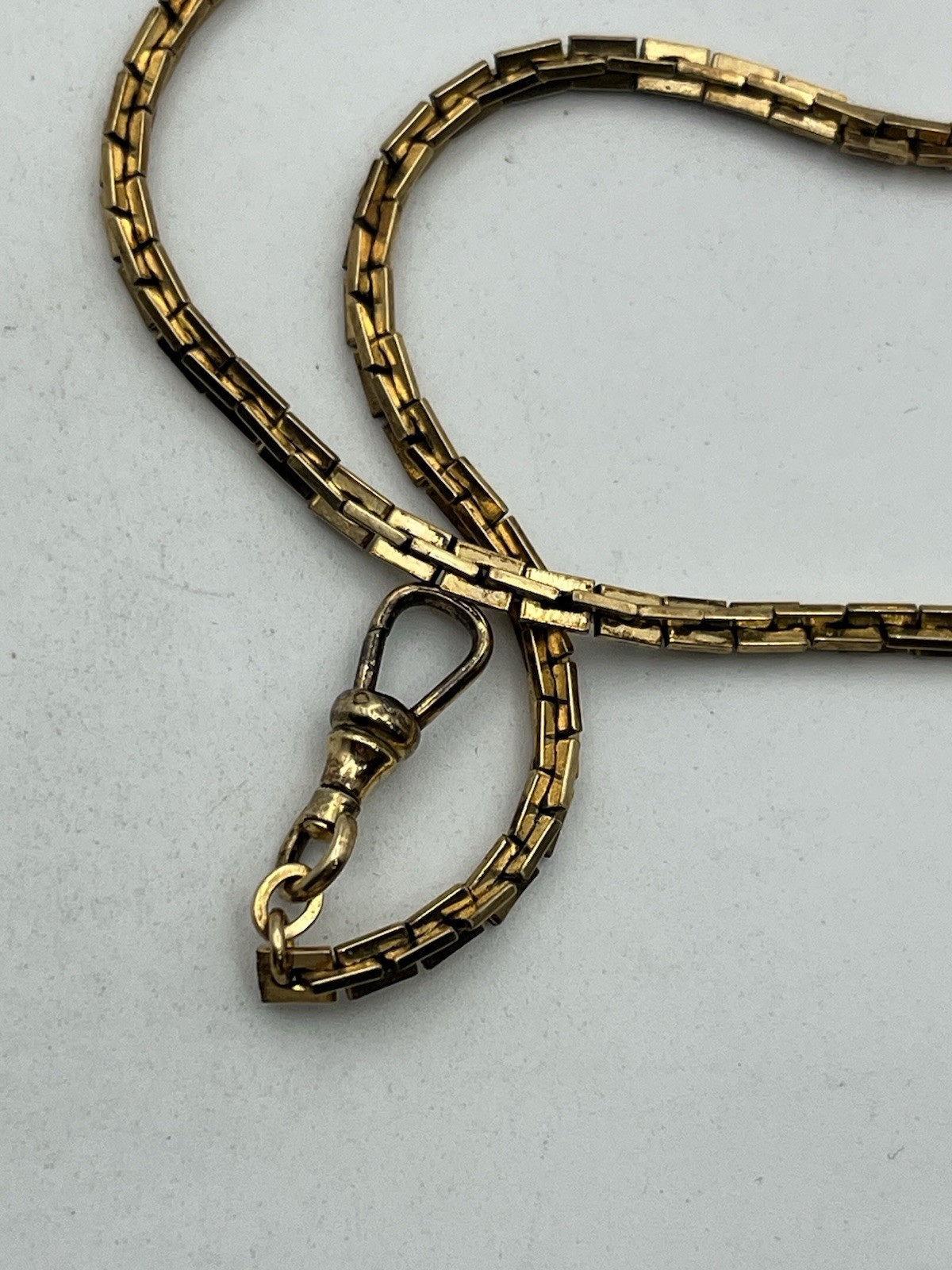 12k gold filled Boston rectangle link watch chain necklace Albert dog clip