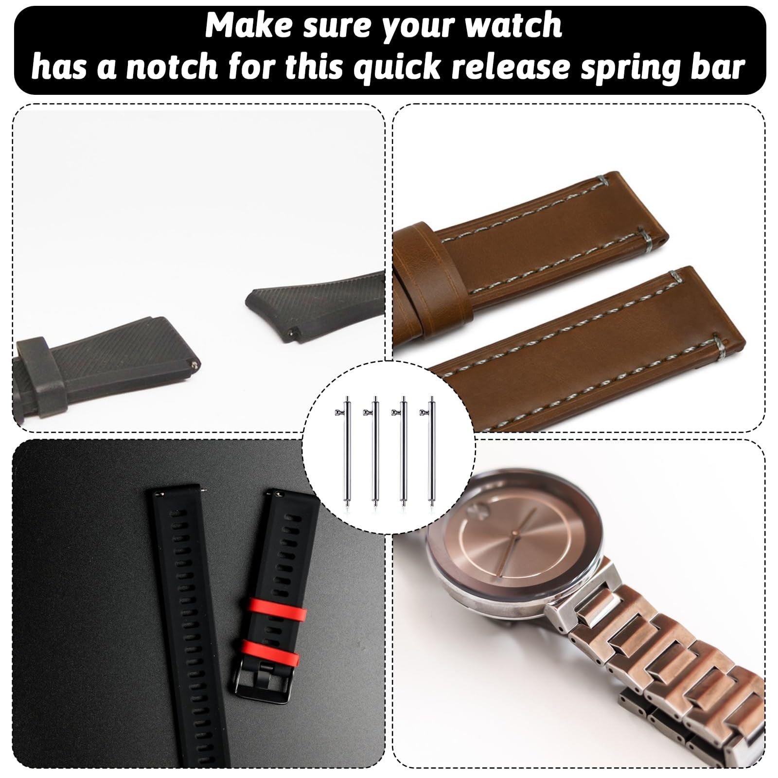 4 Pcs Quick Release Spring Bar, 22mm Stainless Steel Watch Band Pins Replacem…