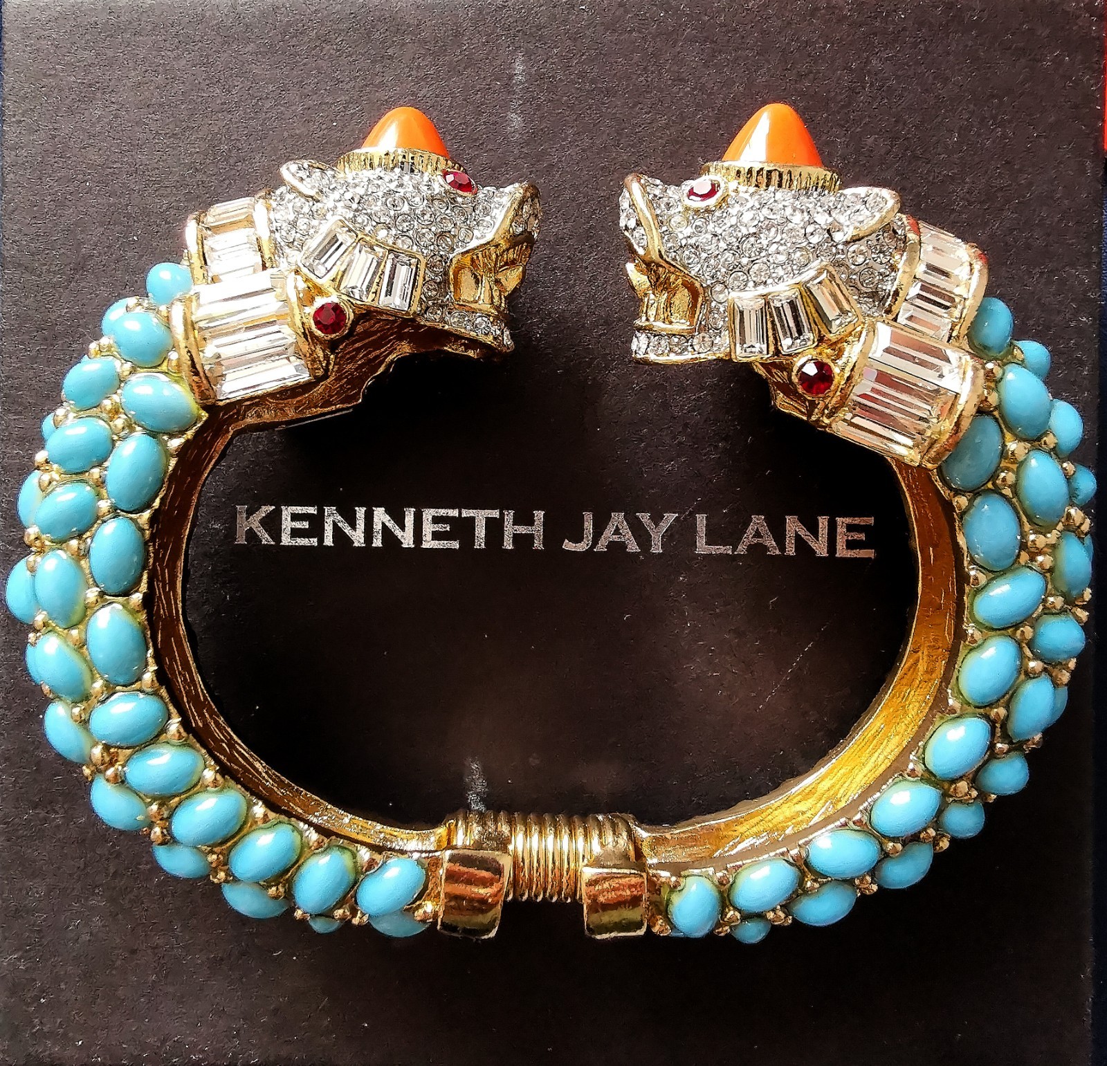 KENNETH LANE KJL KOI FISH GP CUFF/BRACELET TURQUOISE/CORAL CABS RED/ICE CRYSTALS