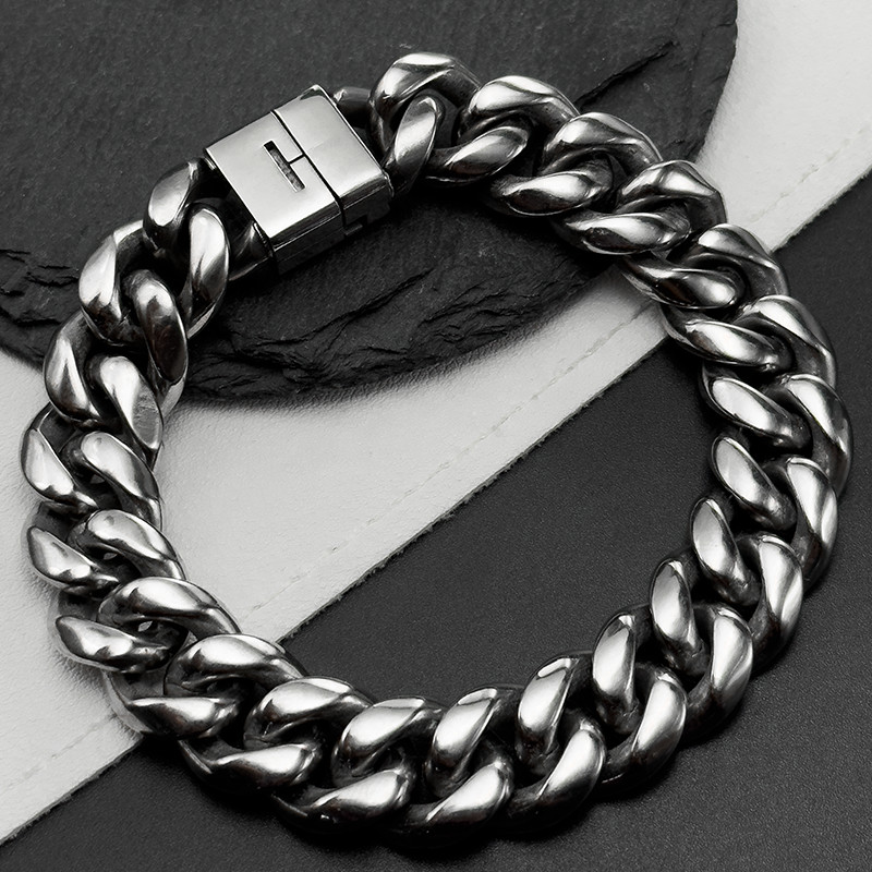 14mm Thickened Pure Titanium Cuban Necklace Bracelet Encrypted Ground Rounded