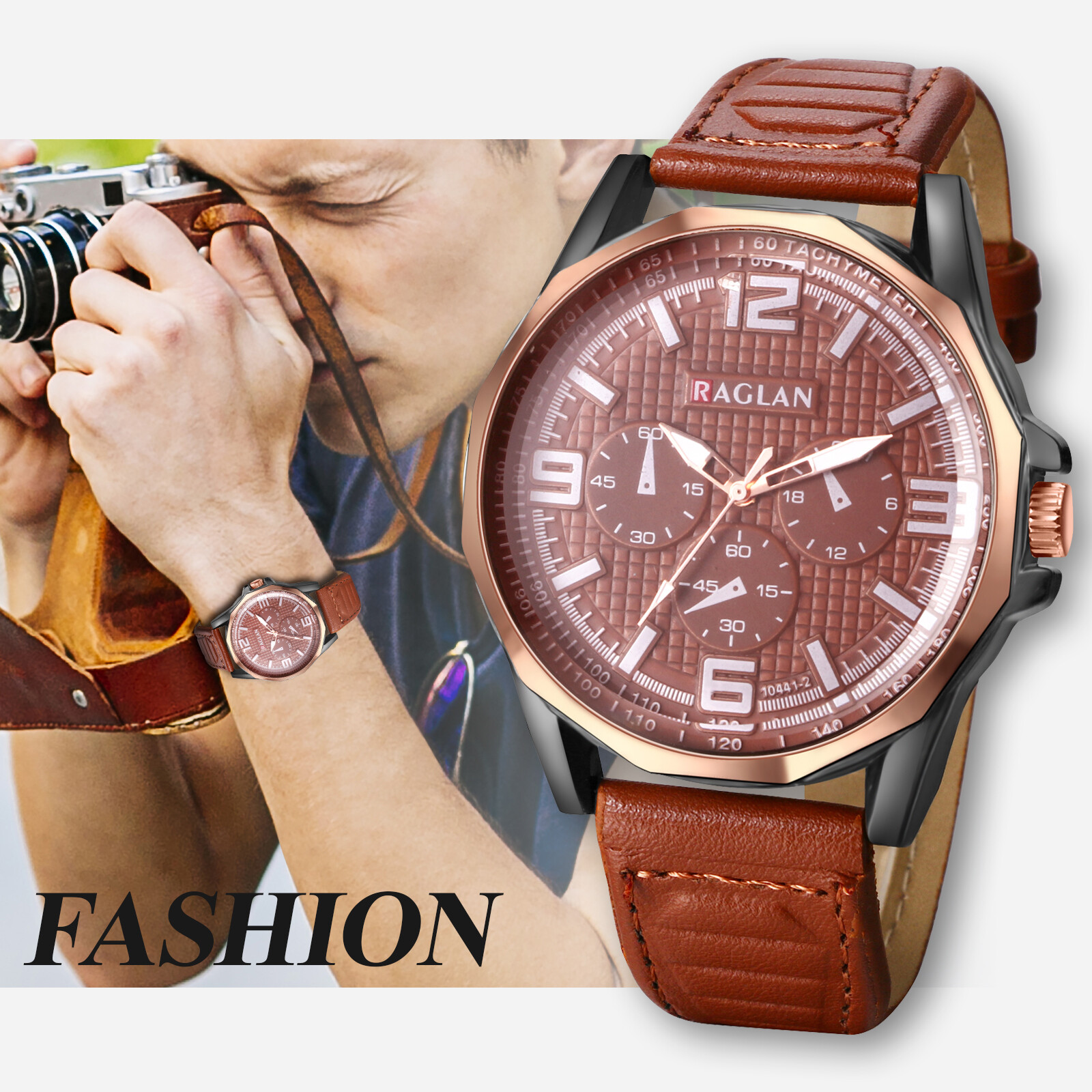 Casual Business Mens Easy Reader Big Dial Leather Band Quartz Analog Wrist Watch