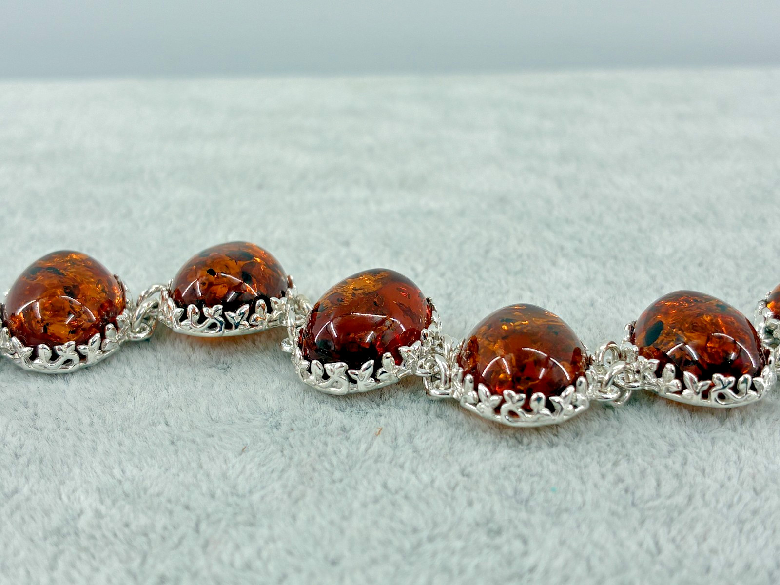 Baltic Amber Extraordinaire Cognac Orange Toggle Bracelet Sterling 925 6-6.75in