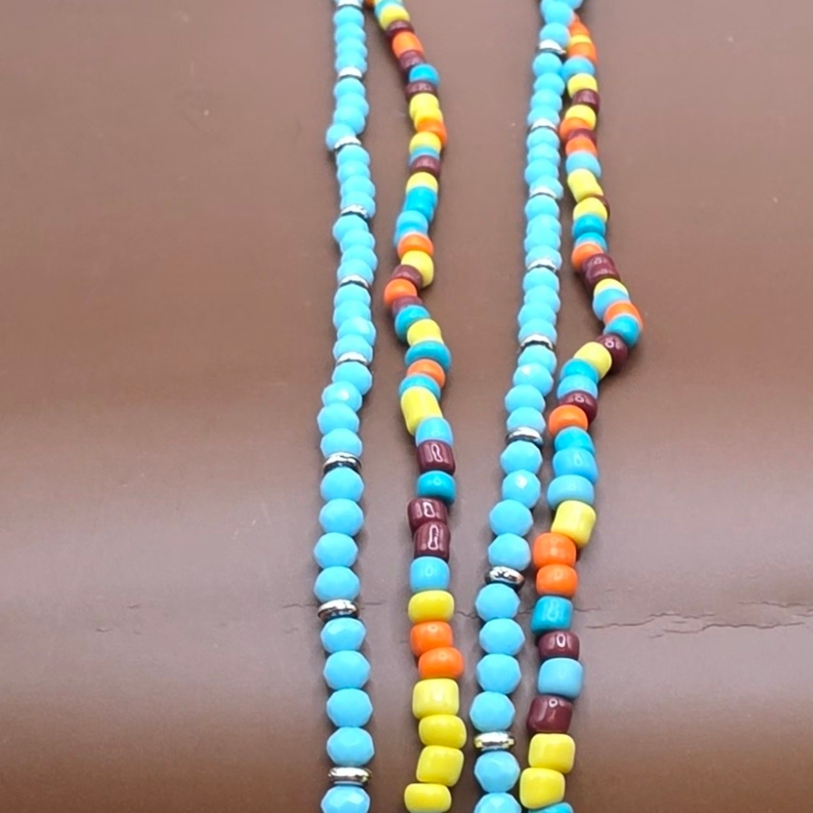 Boho Silver Bull Pendant Beaded Necklace in Turquoise & Orange