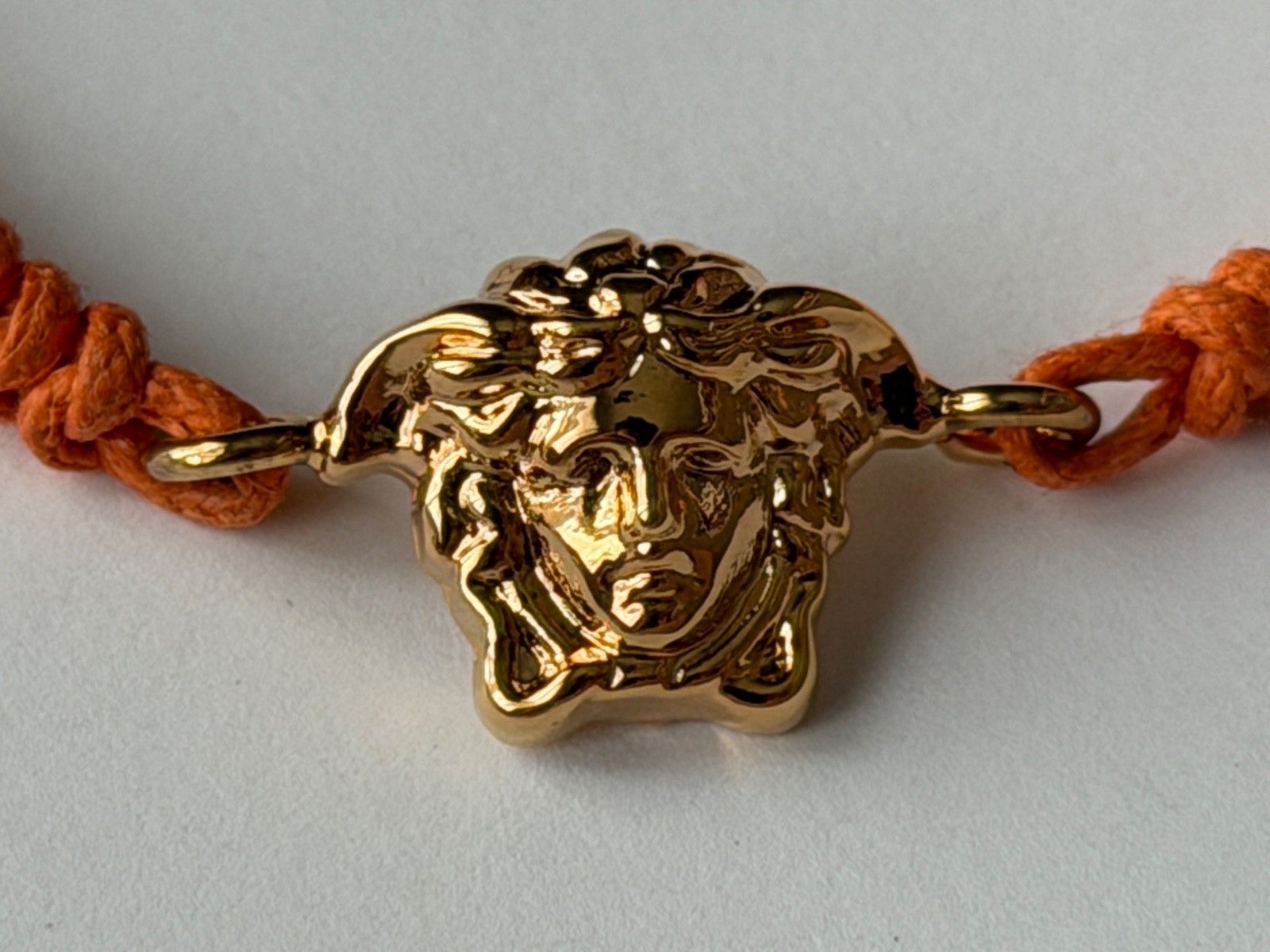 NWT Versace Medusa Head 3D Logo Charm Gold Orange Drawstring Cord Bracelet $495