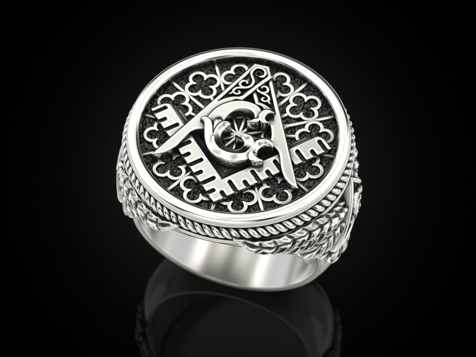 Oxidized Men’s Master Masonic All Seeing Eye 925 Sterling Silver Statement Rings