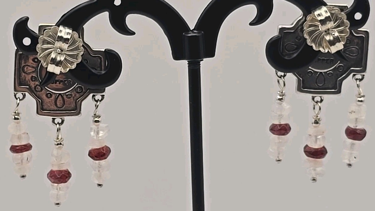CAROLYN POLLACK 9.25/Copper Two Tone Moonstone Tourmaline Cross Earrings 12.45g