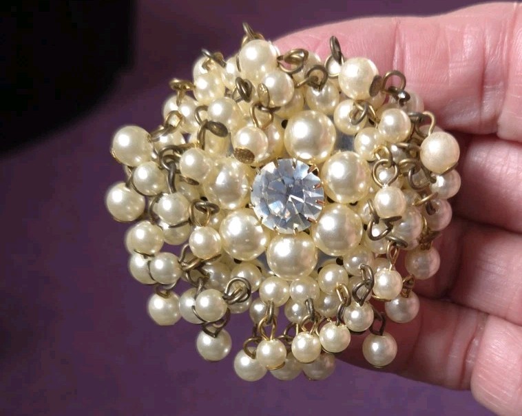 Vtg 1950s 5-Strand Faux Pearl Choker Necklace Clip-On Earrings Set Mid Century