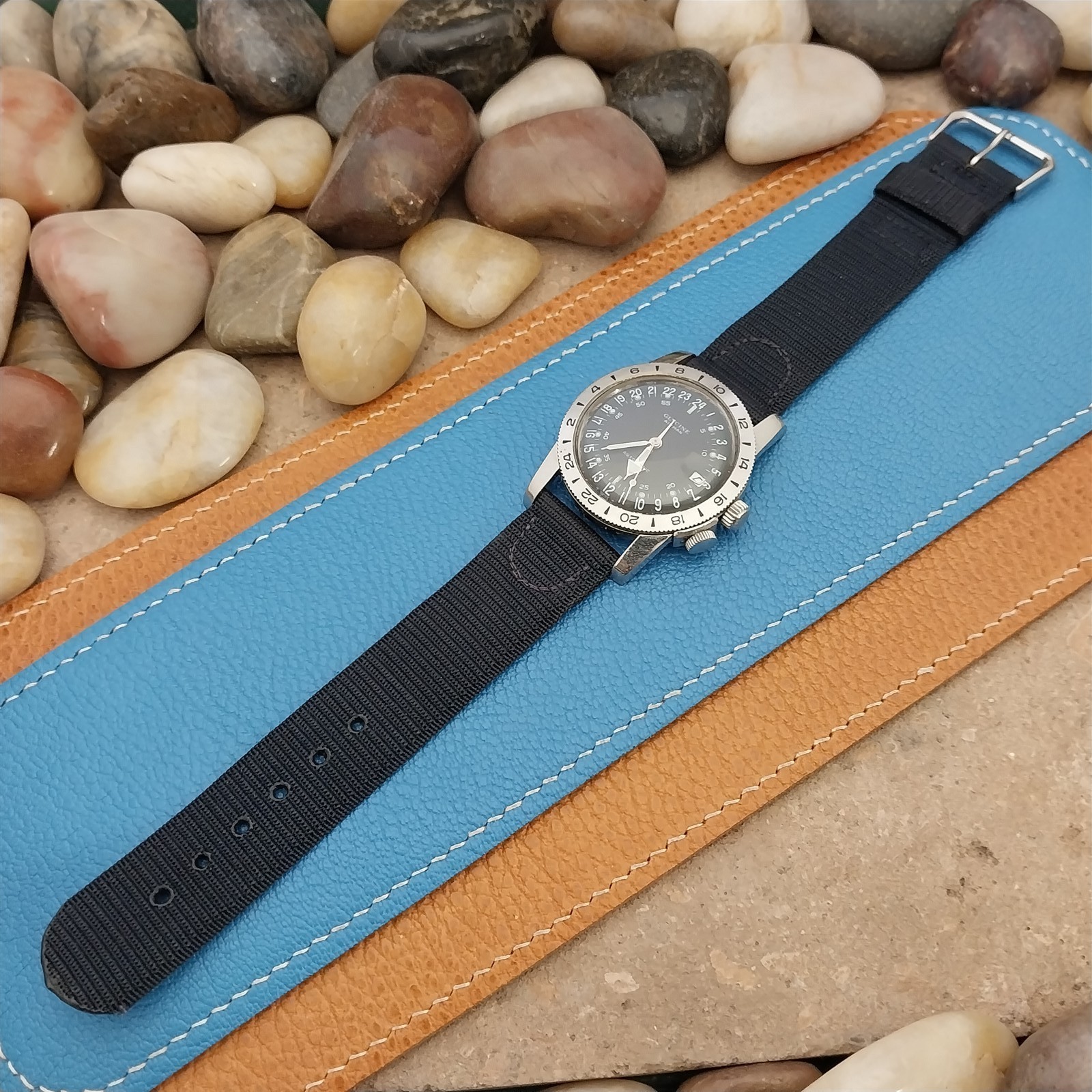 20mm 1940s Rayon Polyester Two-piece Blue Tropical Unused nos Vintage Watch Band