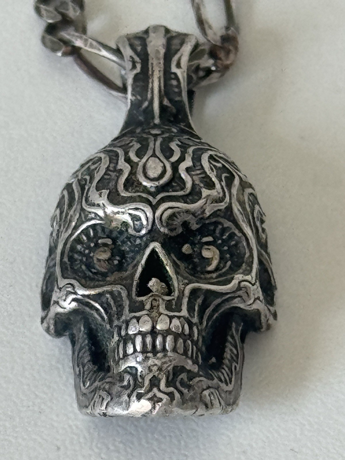 William Henry Cristobal Skull Sterling Silver Pendant Necklace/Chain Italy #11