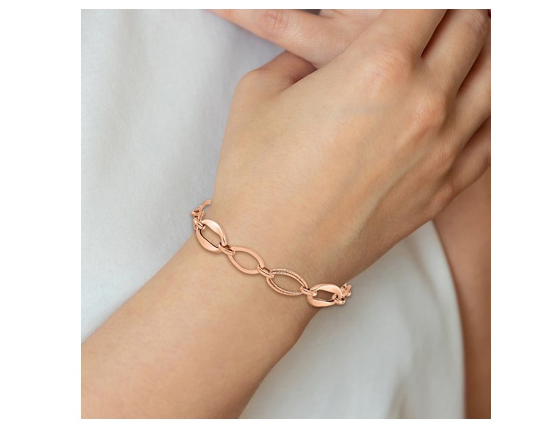 Ladies 10K Rose Gold Polished and Textured Link Bracelet (7.5 Inches)