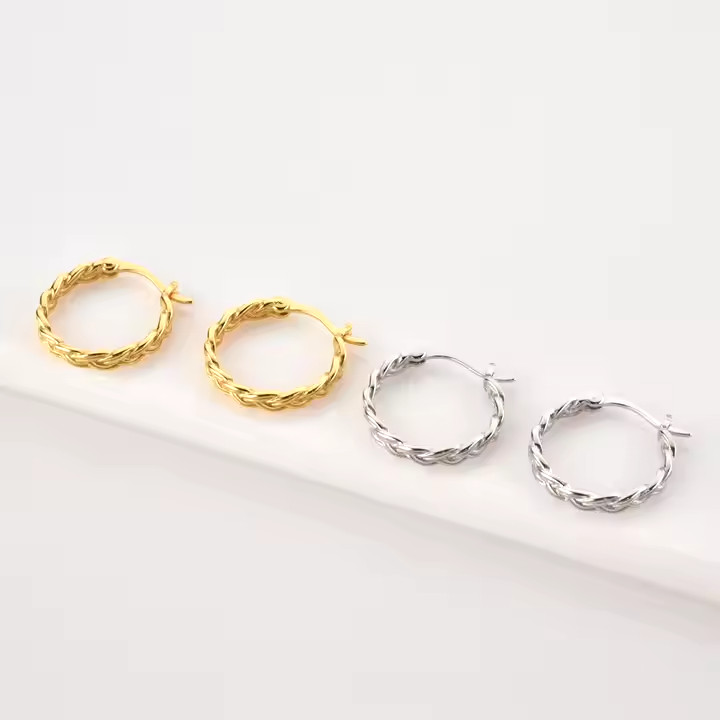 9CT GOLD on Silver Vintage Braided Earrings Twisted Hoop Earrings- 16.8mm