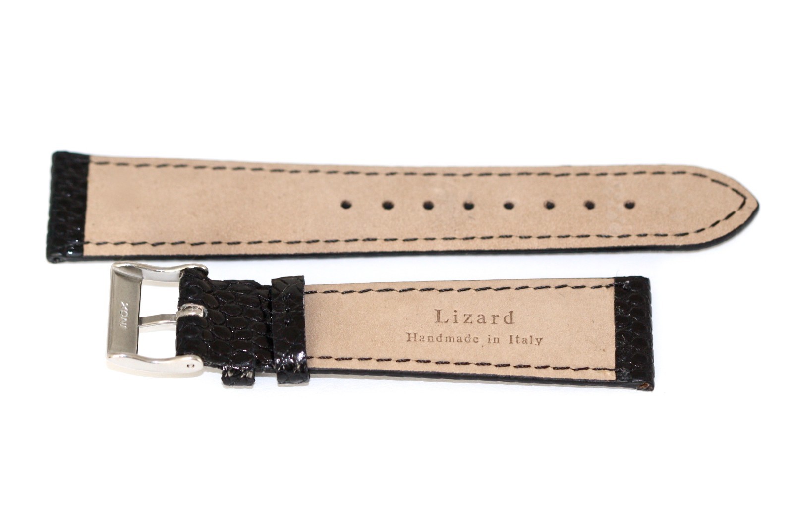 Genuine Lizard Black Silver Buckle Watch Band Strap Handmade In Italy
