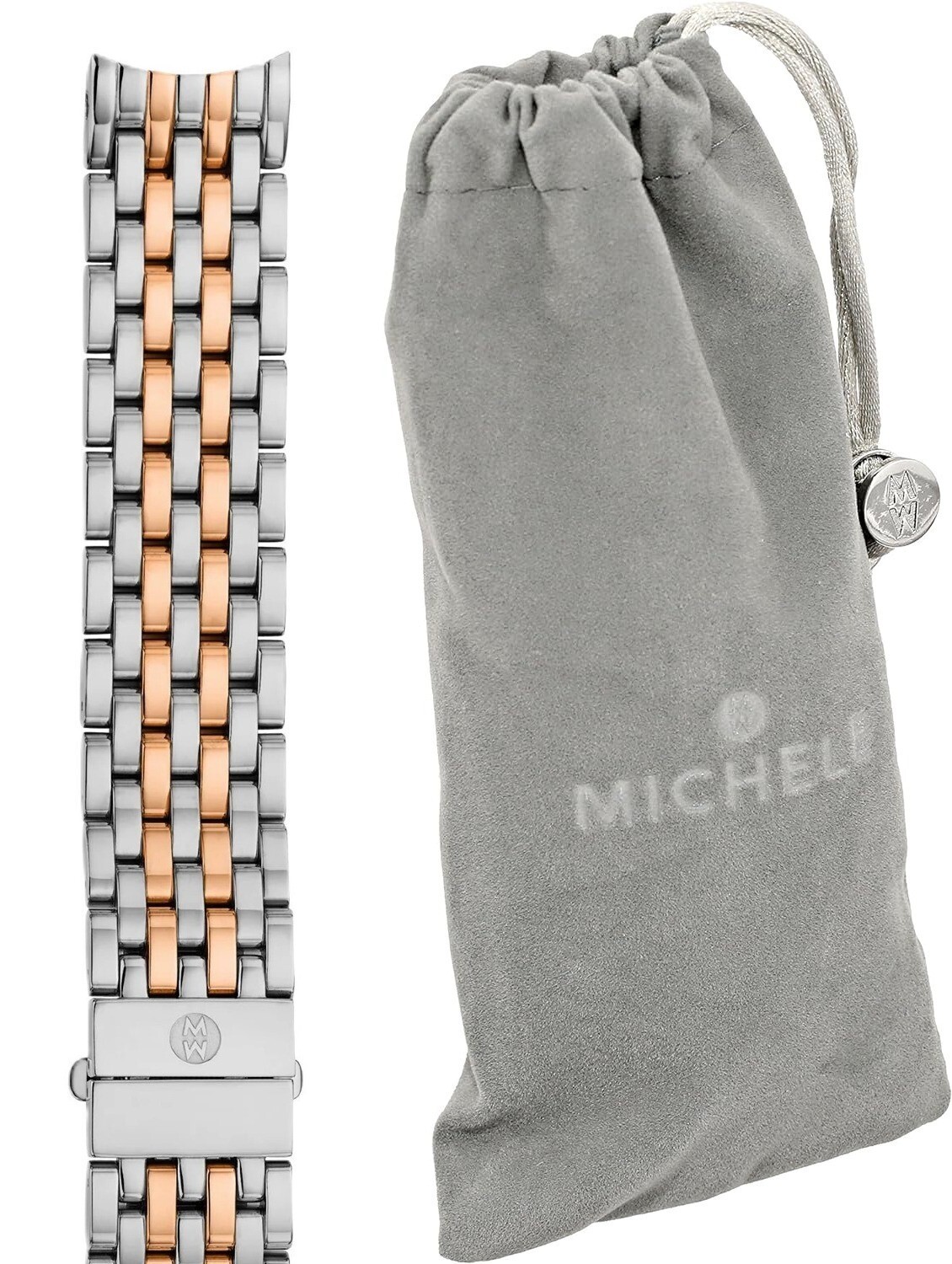 New Michele Serein Mid 16mm 18K Rose Gold Plated Two Tone Bracelet MS16DH315750