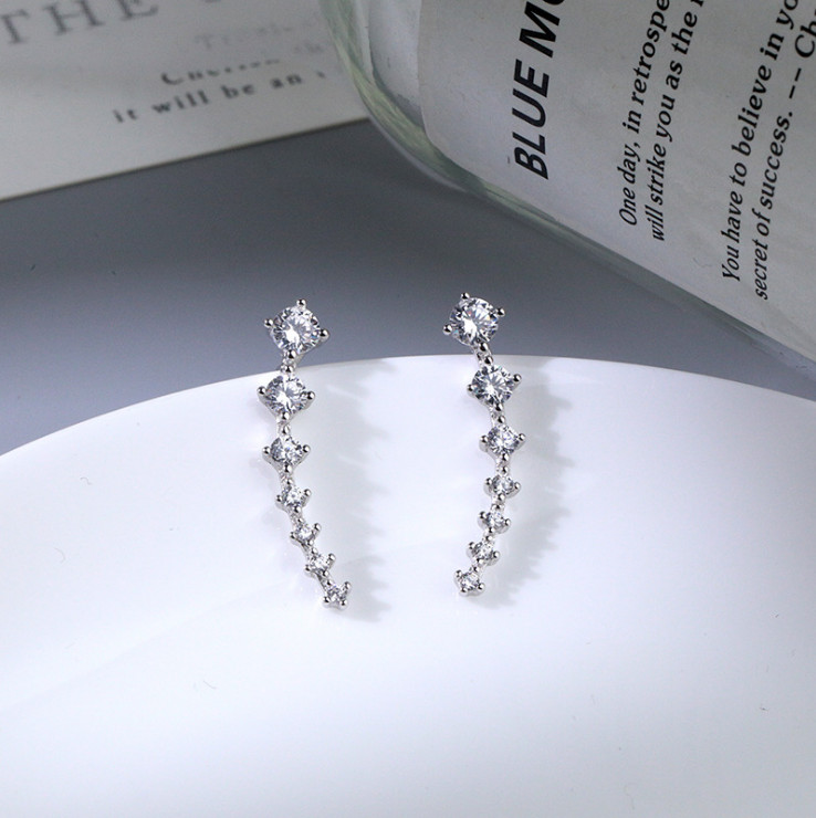 Women 925 Sterling Silver Ear Vine CZ Crawler Cuff Climber Hook Earrings Gift