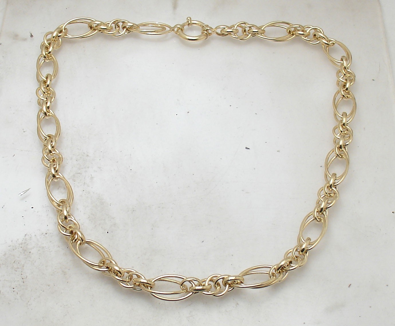 Technibond Double Oval Circle Link Chain Necklace 14K Yellow Gold Plated Silver