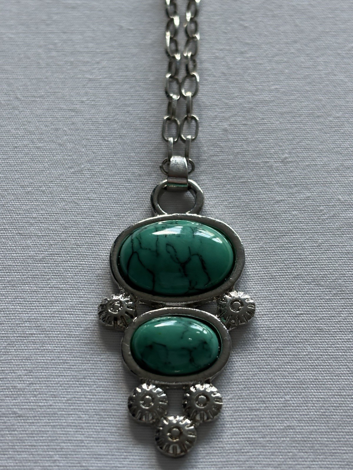 Boho Chic Vintage Style Faux Turquoise Double Tier Oval Link Pendant Necklace