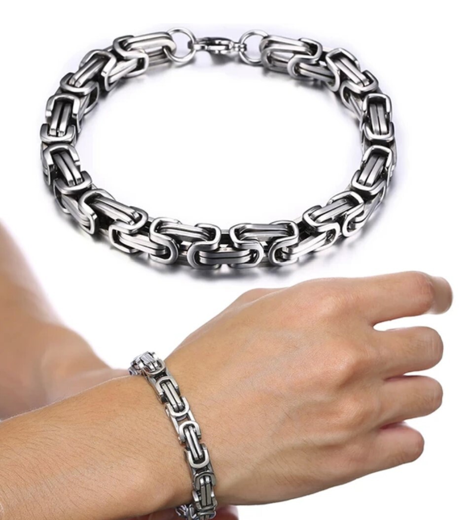 Stainless Steel Byzantine Bracelet 9.5 inches 8mm thick